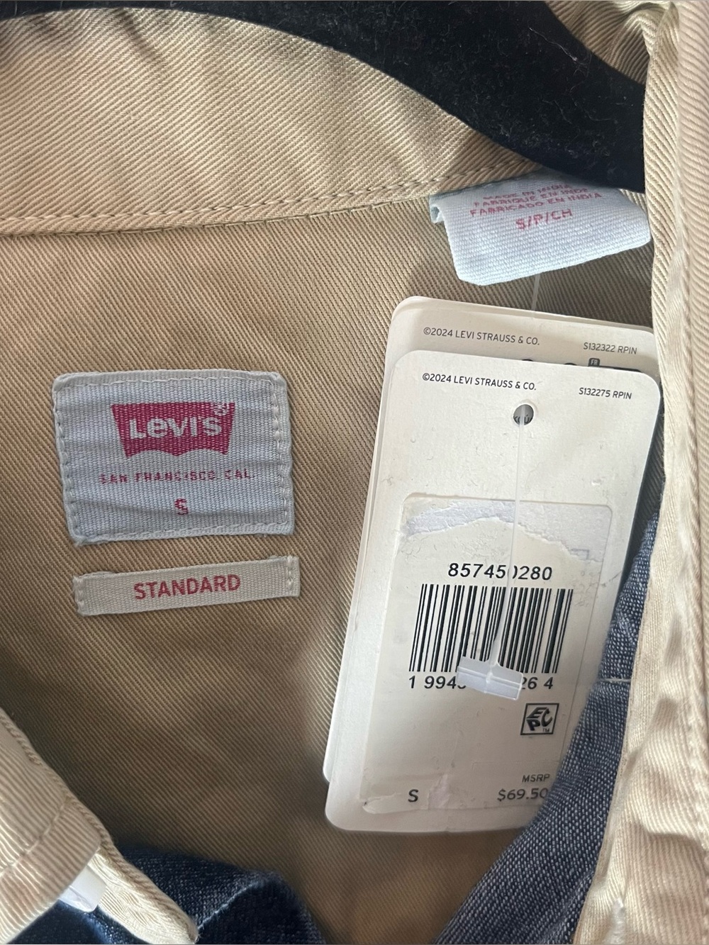 Levi’s Mens Small Pearl Snap Blue Beige Denim Harlem Rodeo Western Shirt Horses - Picture 13 of 13